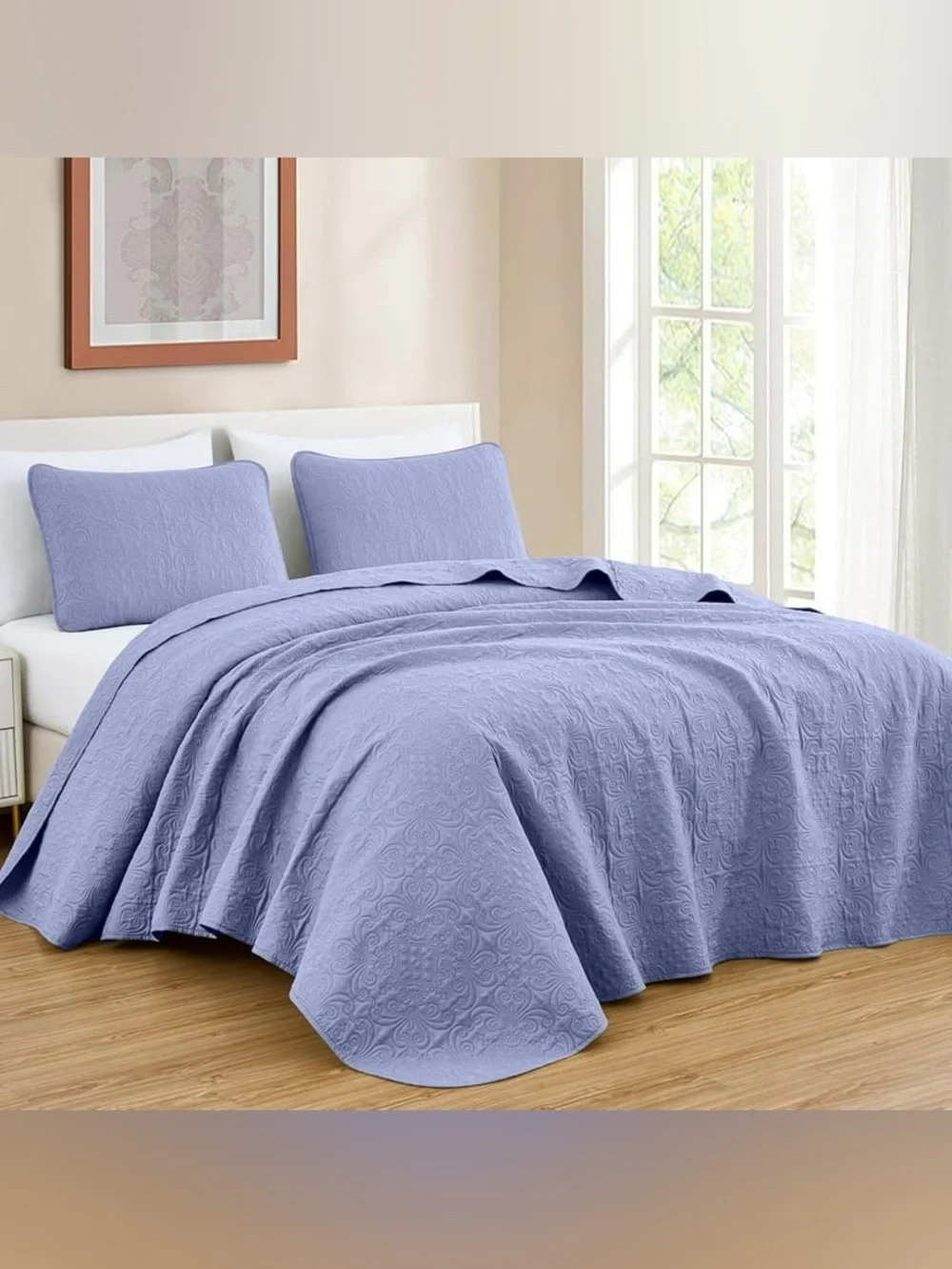 Lavender Quilted king 3 piece Bedspread Set - Soft Floral Embossed Design